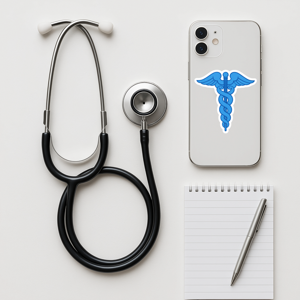 Blue Caduceus Medical Symbol Vinyl Sticker