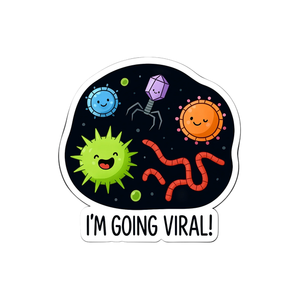 Cute microbe sticker saying I’m going viral - Arterise